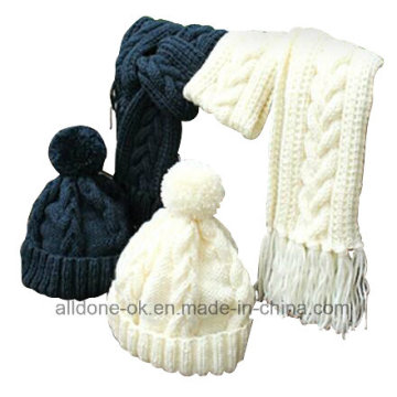 Unisexe Hiver Hand Knit Chapeaux Casquettes Echarpes Ensemble chaud